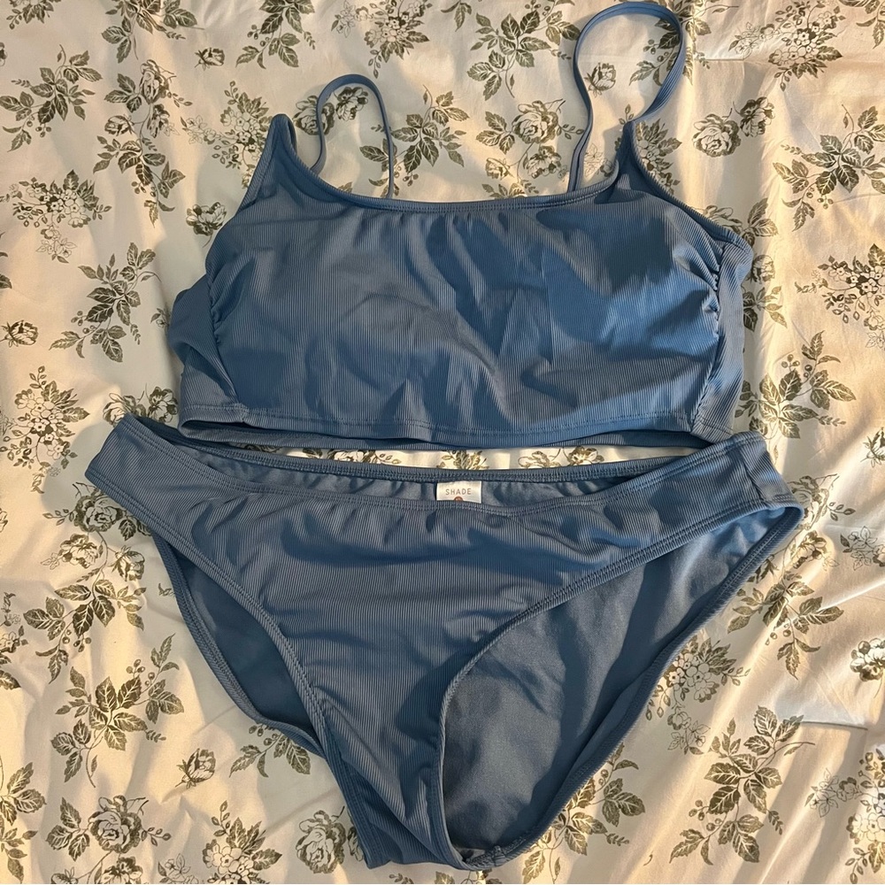 NWOT Shade & Shore Blue Two Piece Ribbed Padded Swimsuit XL